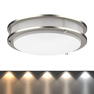 DYMOND LED Ceiling Light Flush Mount Dimmable Adjustable Lighting from Warm White to Daylight 2700K 3000K 3500K 4000K 5000K 5 in 1 Selectable CCT Brushed Nickel 10 Inch