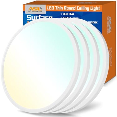 Allsmartlife LED Flush Mount Ceiling Light 4 Pack 158 inch Thin Round Flat Panel Light 32W 4320lm 3000K4000K6500K Dimmable White Light Fixtures Ceiling Mount for Kitchen Bedroom