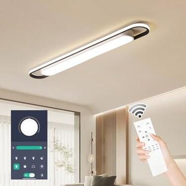 Naroume 4Ft Modern Smart LED Linear Ceiling Lights Dimmable LED Ceiling Lamp with Remote Control65W MetalAcrylic Flush Mount Ceiling Lighting Fixtures for Kitchen Living Room Kitchen Dining Room 48