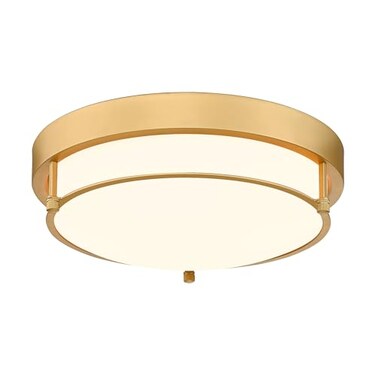 Cargifak Flush Mount Light Fixture 12 inch 2Light Modern Ceiling Light with Brass Gold Finish for Hallway Kitchen Laundry Bedroom 4822BB