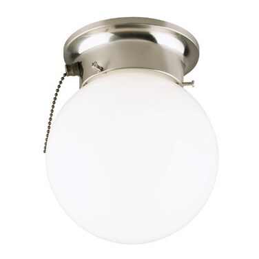 Westinghouse 6720800 OneLight FlushMount Interior Ceiling Fixture with Pull Chain Brushed Nickel Finish with White Glass Globe