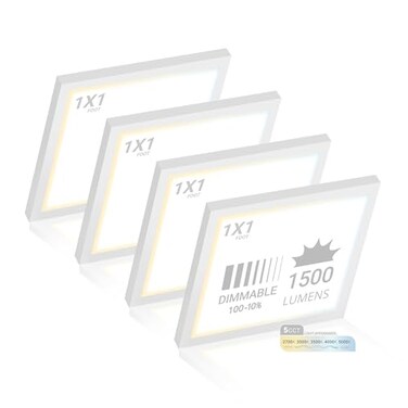 NUWATT 4 Pack 1x1 Flat Panel LED Square Light 5CCT 2700K3000K3500K4000K5000K Selectable 1500LM 18W Internal Driver Dimmable 120V CRI90 12 Inch Square Surface Mount Ceiling Light 1 Thick