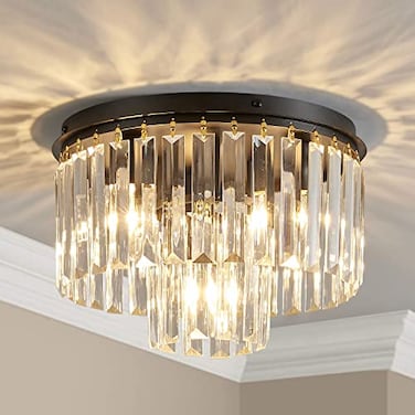 AGV LIGHTING Crystal Ceiling Light Fixture Modern Semi Flush Ceiling Light D12 x H8 E12 Base 3Lights Black Finish