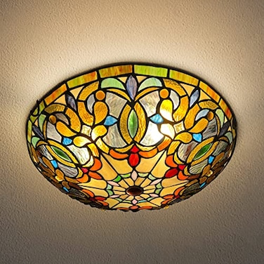 ARTZONE Tiffany Ceiling Lights 3Light 16 Inch Stained Glass Flush Mount Ceiling Light for Bedroom Dining Living Room Entryway Foyer