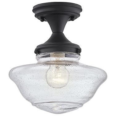 Design House VintageInspired Schoolhouse SemiFlush Mount Ceiling Light 9 in x 9 in x 10 in Matte Black Clear Seeded Glass Shade 587444