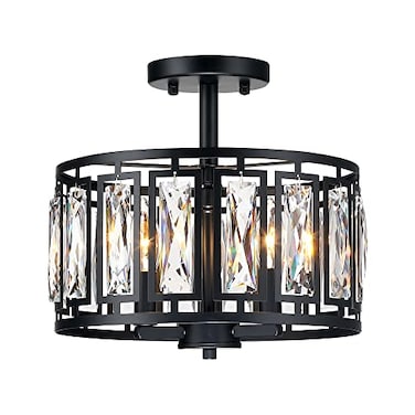 Giiland Modern Crystal Semi Flush Mount Ceiling Light Black Close to Ceiling Light Fixtures3Light Ceiling Light for Dining Room Bedroom Kitchen Island Hallway Entryway