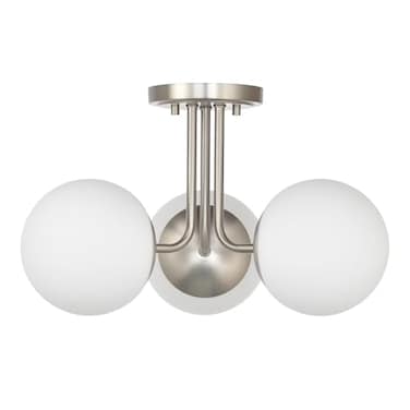 Hanaloa 3 Light Semi Flush Mount Ceiling Light Fixture Brushed Nickel Modern Globe Chandelier Sputnik Farmhouse Lighting for Kitchen Bedroom Bathroom Living Room Corridor Laundry Room Bar