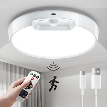 Homelist Newly Upgraded 8000mAh Rechargeable Ceiling Light BatteryOperated Wireless Motion Sensor Ceiling Light with Remote for Shower Bathroom Closet Stairs Hallway Porch 6000K Cool White