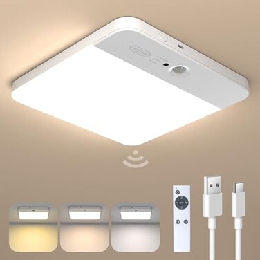 NARUNDREN Rechargeable Motion Sensor Ceiling Light Wireless LED Light with Remote 400LM 3 Color Dimmable for Closet Indoor Use