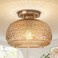 OYKYOHEI Semi Flush Mount Ceiling Light Fixture 11 Vintage Gold Hallway Lights Fixture Ceiling with Amber Glass for Kitchen Hallway Bathroom and Entry WayCompatible with E26 Light Bulb