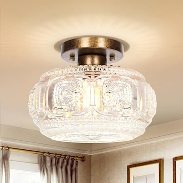 OYKYOHEI Semi Flush Mount Ceiling Light Globe Glass Ceiling Light Fixture Antique Bronze Modern Lighting for Hallway Bedroom Entryway Kitchen Porch Bulb Not Included