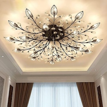Ridiss Crystal Ceiling Light FixtureSemi Flush Mount ChandeliersCrystal Leaf Ceiling Light Chandeliers for Dining RoomLiving RoomBedroom