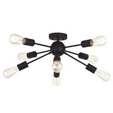 VINLUZ 8 Light Sputnik Chandelier Black Mid Century Modern Ceiling Light Industrial Pendant Lighting for Kitchen Dining Room Living Room