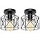 Hedume 2 Pack SemiFlush Mount Ceiling Light Retro Black Industrial Ceiling Light Black Painting Metal Pendant Light Fixture for Hallway Stairway Bedroom Kitchen E27