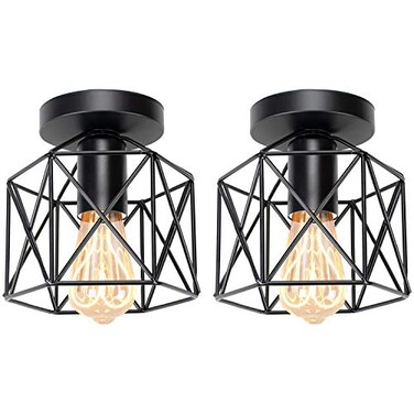 Hedume 2 Pack SemiFlush Mount Ceiling Light Retro Black Industrial Ceiling Light Black Painting Metal Pendant Light Fixture for Hallway Stairway Bedroom Kitchen E27