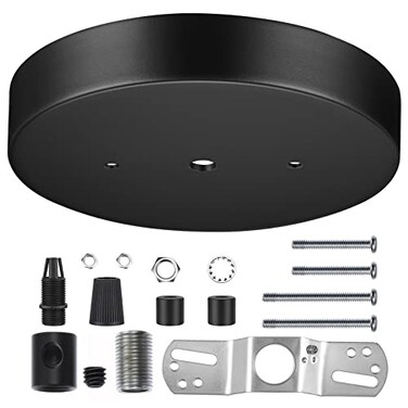 Canomo 6 Inch Black Ceiling Lighting Canopy Kit Ceiling Plate Cover 3 Holes for Pendant Light and Chandelier with All Hardware Includes Loop Cross Bar and Mounting Screws