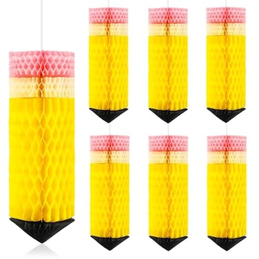 JULMELON 6 PCS Hanging Pencil Lanterns Honeycoms Welcome Back to School Classroom Decorations for Preschool Classroom First Day of School Party Supplies Decor