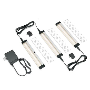EShine Hand Wave Activated Under Cabinet LED Lighting Kit Dimmable 3Pack 7 in Touchless Dimming Control Black Under Counter Lights for Kitchen Garage Office Shelf Warm White 3000K