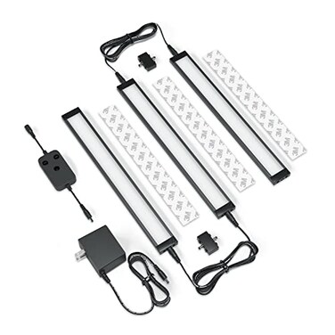 EShine 3 Pack 12 inch Black Smart Dimmable LED Under Cabinet Lighting Kit Compatible with Alexa Google Cool White 6000K