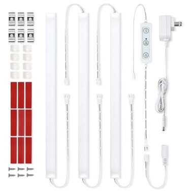Litever Under Cabinet Lights Plug in 3 pcs 12 Inches LED Light Strip Bars Super Bright Dimmable Linkable for Kitchen Under Cabinets Shelf Work Space Desk Closet Lighting Daylight 5000K