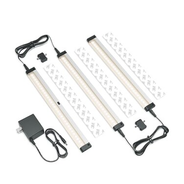 EShine Hand Wave Activated Under Cabinet LED Lighting Kit Dimmable 3Pack 12 in Touchless Dimming Control Black Under Counter Lights for Kitchen Garage Office Shelf Warm White 3000K