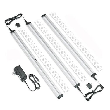 EShine Hand Wave Activated Under Cabinet LED Lighting Kit Dimmable 3Pack 20 in Touchless Dimming Control Black Under Counter Lights for Kitchen Garage Office Desk Cool White 6000K