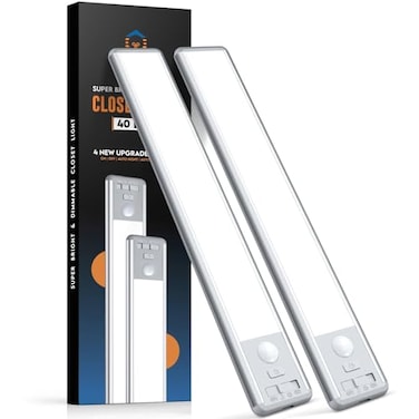 BLS 10inch Under Cabinet Lights 40 LED Closet Lights Motion Sensor Light Indoor Battery Operated Lights 1800mah USB C Rechargeable Under Cabinet Lighting Magnetic Night Light for Kitchen 2 Pack