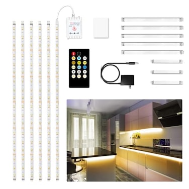 DAYBETTER Under Cabinet Lights 6 PCS Under Cabinet Lighting with Remote Dimmable LED Strip Lights for Bedroom LED Lights for Kitchen Cabinet Counter Shelf 2700K6500K Warm to Daylight White 98ft
