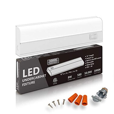 HARRRRD Hardwired LED Under Cabinet Lighting 8 Watt 12 Dimmable CRI90 3000K Warm White Under Cabinet Lights for Kitchen Wide Body Long Lasting Metal Base with Frost Lens Under Counter Lights