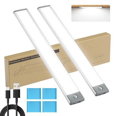 LEPOTEC 2 Pack Under Cabinet Lighting54 LED Motion Sensor Light Indoor2500mah Rechargeable Under Counter Lights WirelessMagnetic Battery Operated Closet Night Lights for KitchenBedroomStairway