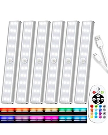 SZOKLED Under Cabinet Lighting Rechargeable 48LED Wireless Under Cabinet Lights Remote Kitchen Counter Lights Closet Lights RGB Perfect for Indoor Pantry Display Shelf 15 Color Changing6 Packs