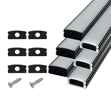 HAMRVL 6Pack 30cm Led Channel Diffuser Black Aluminum with Mliky White Cover U Shape 172x7mmLed Strip Light Track with End Caps and Mounting Clips AccessoriesAluminum Profile for Led Strip Lights