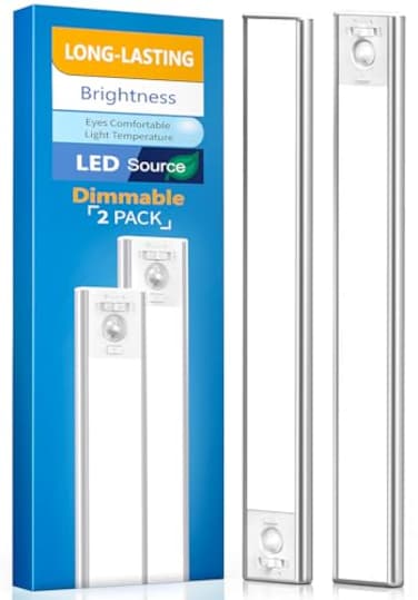 DiDiSky Under Cabinet Lighting LED Motion Sensor Light Indoor 2200mAh USB Rechargeable Closet Lights Battery Operated Stick On Magnetic Wireless Dimmable Under Counter Lights for Kitchen2 Pack