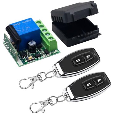 QIACHIP 433Mhz Universal Wireless Remote Control Switch DC 12V 1CH Relay Receiver Module RF Transmitter 2 Transmitters 2 Button 1 Receiver 1CH