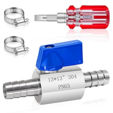 Boltigen 12 Barb Shut Off Valve 304 Stainless Steel Ball Valve With Clamps Heavy Duty for Heater Hose Fuel Water Drip Irrigation