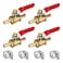 bociloy 4Pcs Forged Brass Mini Ball Valve Shut Off Switch 14 Hose Barb x 14 Hose Barb Water Gas Oil Pipe Tubing Fitting Coupler 180 Degree Operation Handle with 4 Hose Clamps