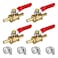 bociloy 4Pcs Forged Brass Mini Ball Valve Shut Off Switch 14 Hose Barb x 14 Hose Barb Water Gas Oil Pipe Tubing Fitting Coupler 180 Degree Operation Handle with 4 Hose Clamps