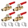 bociloy 4Pcs Forged Brass Mini Ball Valve Shut Off Switch 38 Hose Barb x 38 Hose Barb Water Gas Oil Pipe Tubing Fitting Coupler 180 Degree Operation Handle with 4 Hose Clamps