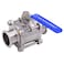 DERNORD 2 Sanitary Ball Valve Fits 2 TriClamp Clover Stainless Steel 304 PTFE Lined Two Way Three Piece 2 Inch Tube OD Quick Clamp