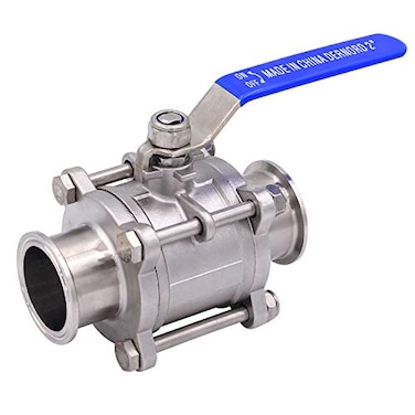 DERNORD 2 Sanitary Ball Valve Fits 2 TriClamp Clover Stainless Steel 304 PTFE Lined Two Way Three Piece 2 Inch Tube OD Quick Clamp