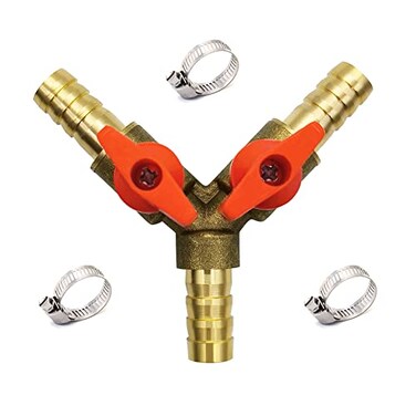 Hooshing 3 Way Shut Off Ball Valve 38 ID Hose Barb Brass Y Shaped Ball Valve 2 Switch Hose Barb Fitting with Stainless Clamps
