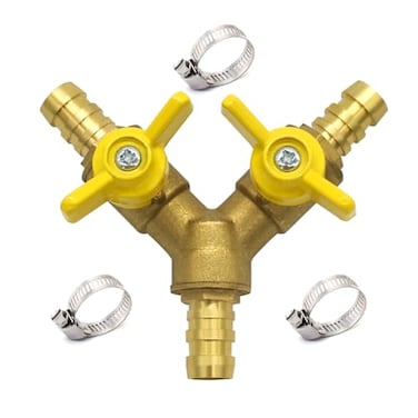 Hooshing Brass 3 Way Shut Off Valve 38 Hose Barb 2 Switch Y Shaped Ball Valve with Stainless Clamps for Water Fuel Air