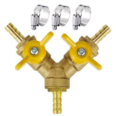 Horiznext brass 14 inch OD barb three way shut off ball valve for hose air water pvc pex garden tubing line tee switch splitter fitting
