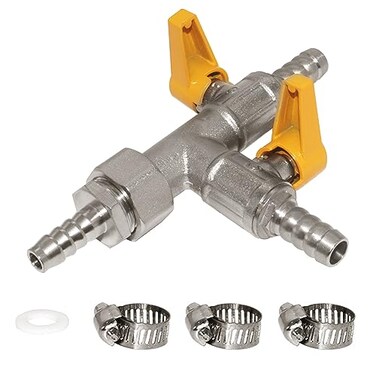 Joywayus 3 Way Copper Shut Off Gas Ball Valve Kit 38 Hose Barb T Shaped Type Union Intersection with 2 Switch Include 1 Copper Barbed Fittings 1 Rubber Gasket and 3 Clamps
