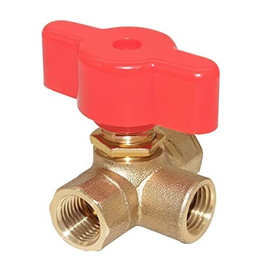 Joywayus 3Way LPort 14NPT Female Brass Ball Valve AntiRust Forged Brass Shut Off Valve Fitting with Red Plastic Handle