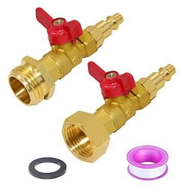 Joywayus Brass Winterize Blowout Adapter Kit 14 Male Quick Connect to 34 Male or Female GHT Thread with Ball Valve Fitting Pack of 2