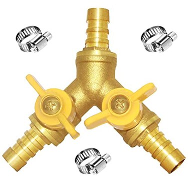 Joywayus Hose Barb Ball Valve 34 Hose Barb Y Shaped Type 3 Way with 2 Switch Brass Shut Off Ball Valve Fitting Include 3 Clamps