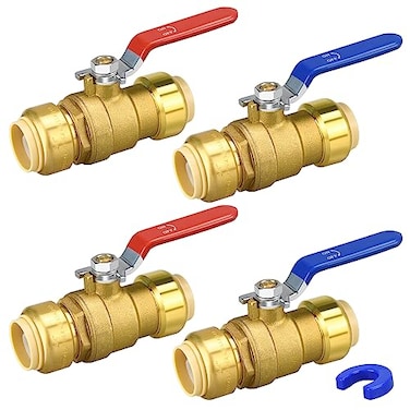 PXZBLG Push Fit Ball Valve 4 Pack 34 PushFit Full Port Ball Valve with Disconnect Clip PushtoConnect Water Shut Off Valve for Hot and Cold Water for PEX PVC or Copper Pipes