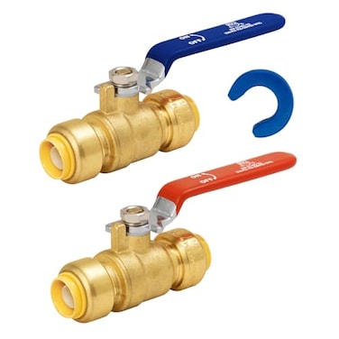 SUNGATOR Shut Off Ball Valve 12 Inch 12 Inch Ball Valve PushtoConnect Water Shutoff Easily Match to Pipe using Red and Blue Handle No Lead Brass Fittings for PEX Pipe Copper CPVC Pack of 2