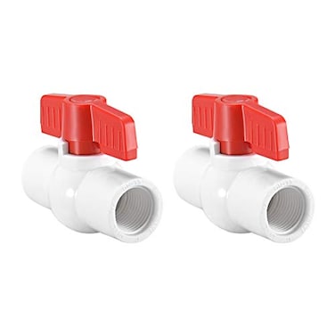uxcell PVC Ball Valve Supply Pipe Knob Threaded Ends 12 Inner Hole Diameter Red White 2Pcs